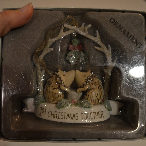 1st CHRISTMAS TOGETHER two Hedgehogs Christmas Ornament Ceramic in a box - Picture 5 of 5